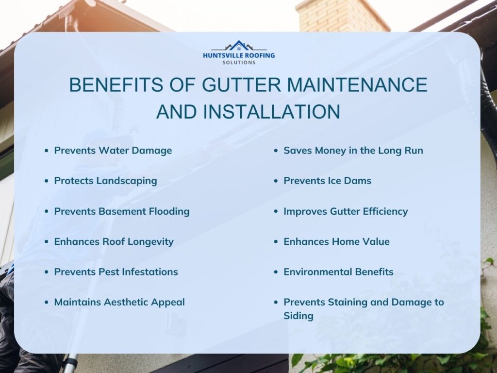 infographic illustration on the benefits of gutter maintenance and installation
